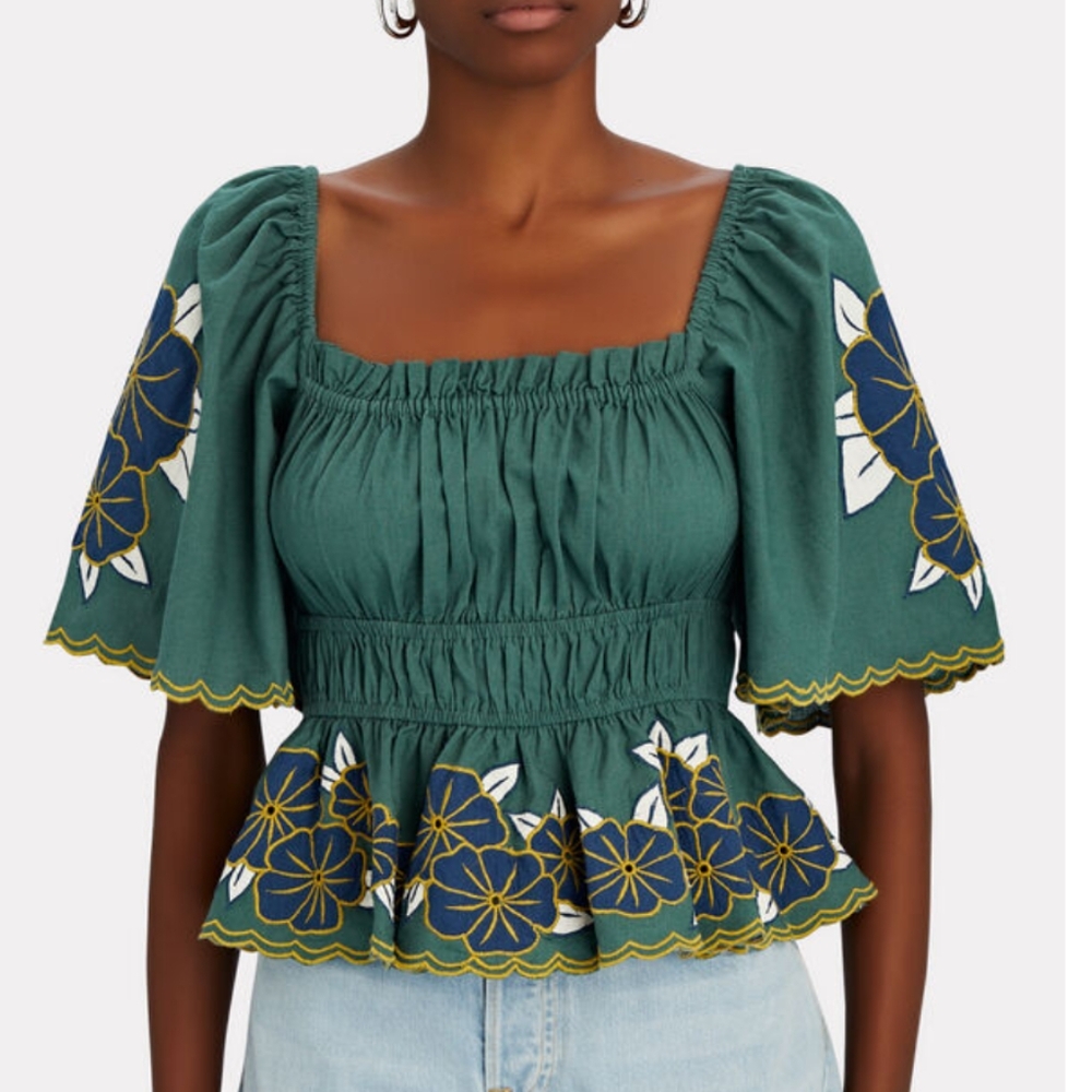 Floral Embroidered Green Top
